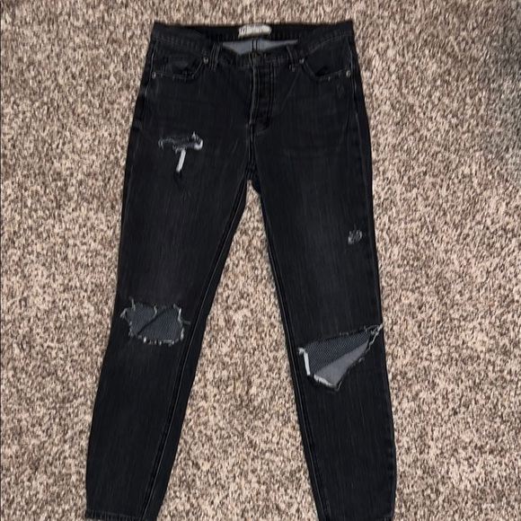 Free People Black Distressed Straight Leg Jeans - Picture 2 of 7